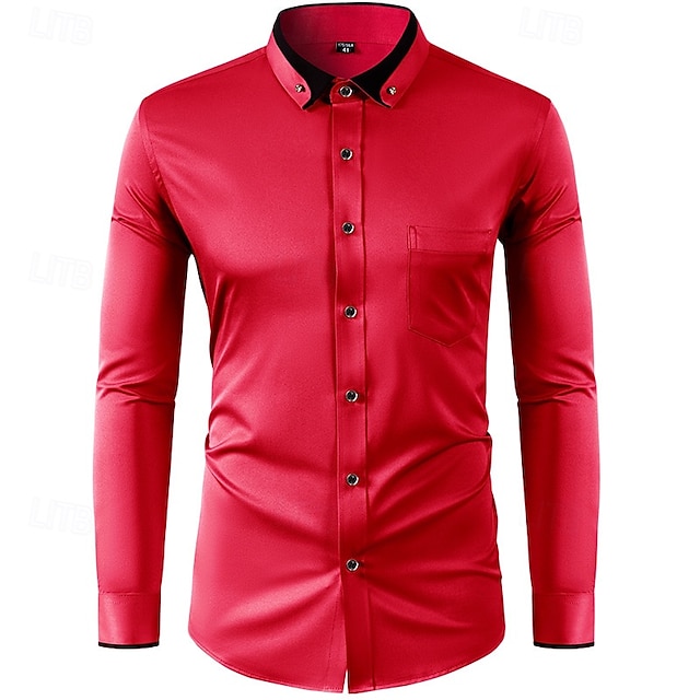  Voor heren Overhemd Overhemd met knopen Kleurenblok Bruiloft Feest Zwart Wit Wijn Rood Lange mouw Revers Lente & Herfst Kleding Lapwerk