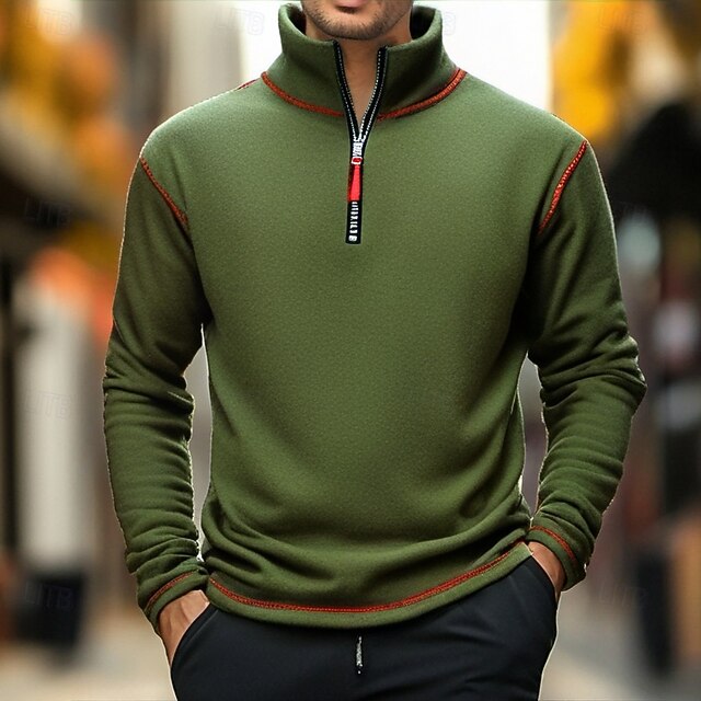  Per uomo Felpa Di pile Felpa con cerniera a un quarto Compatto Nero Bianco Verde militare Blu Marrone mezza cerniera Liscio Sportivo Giornaliero Per eventi Streetwear Fantastico Retrò Inverno