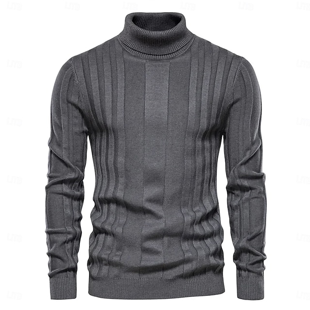  Herre Genser Pullover genser Strikketøy Riflet Strikke Vanlige topper Fargeblokk Rullekrage Strikketøy Nøytral utendørs Klær Vår & Vinter Svart Gul S M L