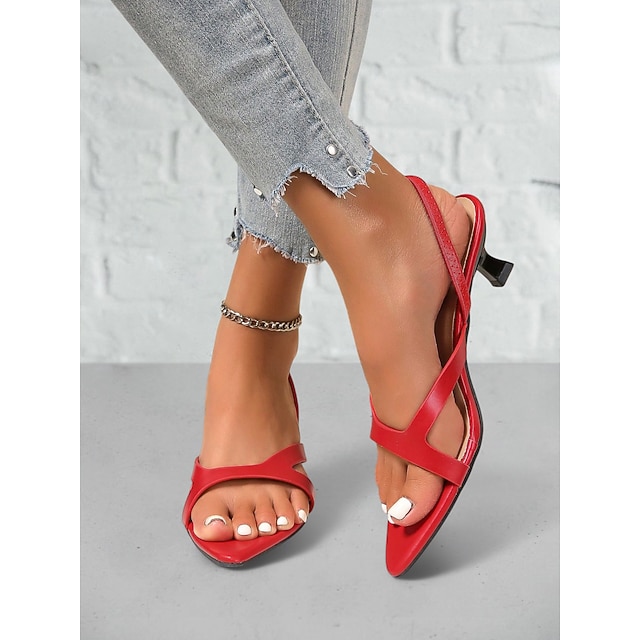  sandali da donna con tacco a gattino rosso con design a cinturini incrociati e punta aperta - scarpe estive alla moda per il lavoro e le uscite quotidiane