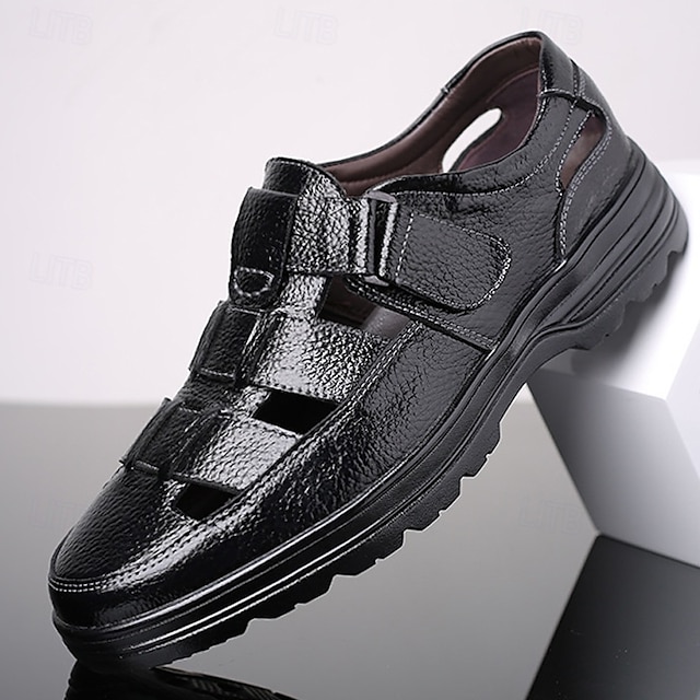 sandales en similicuir marron pour hommes – conception découpée durable avec sangle réglable, chaussures décontractées confortables pour l'été et les activités de plein air