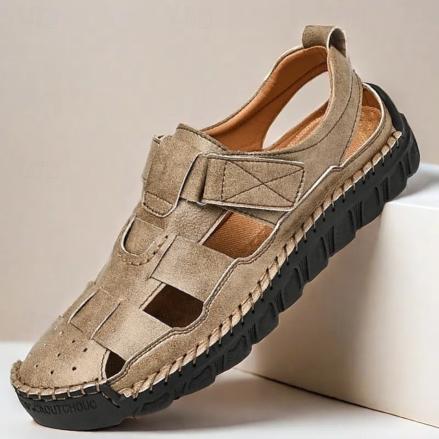 Mens Leather Sandals With Straps And Buckle Breathable Closed Toe For Stylish Summer Comfort