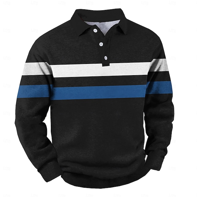  Herre Stripe Stribe Rugby Polo Kabelstrikket polo Langermet Poloskjorter Skjorter med krage Fritid utendørs treningsklær 3D-utskrift Vår Høst Vinter Gul Rød Blå