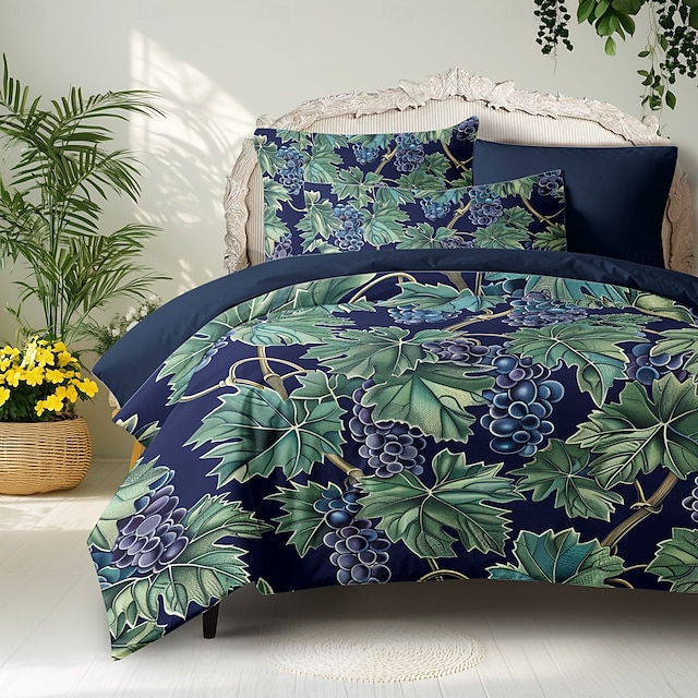  conjunto de capa de edredom botânica profunda - inclui capa de edredom e fronhas - design rico inspirado em plantas - tecido macio e confortável - perfeito para decoração elegante de quarto