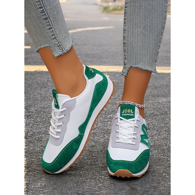 sneakers da donna retrò verdi con lacci e dettagli in finta pelle scamosciata – scarpe casual leggere per l'uso quotidiano e le attività all'aperto