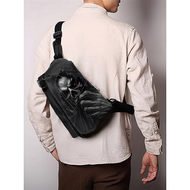 Gothic skull crossbody-väska för män – svart slingväska med flera fickor och stor kapacitet med justerbar rem, perfekt för vardags-, utomhus- och festivalkläder