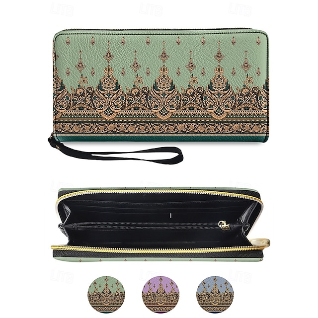  Bohemian vintage φλοράλ εμπριμέ δερμάτινο πορτοφόλι καρπού – κομψός συμπλέκτης με φερμουάρ με πολλές θήκες, ιδανικό για γυναικεία καθημερινή χρήση, πάρτι και ειδικές περιστάσεις