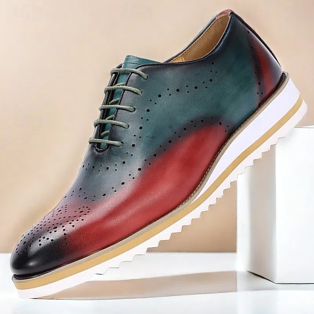 Sapatos oxford masculinos de couro bovino premium com degradê – design perfurado pintado à mão com sola leve para eventos empresariais e formais