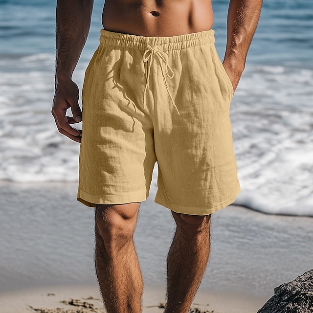  Homens Calção Shorts de verão Shorts de praia Com Cordão Cintura elástica Perna reta Tecido Conforto Respirável Comprimento do joelho Diário Feriado Praia Férias Moda Branco Azul Marinha