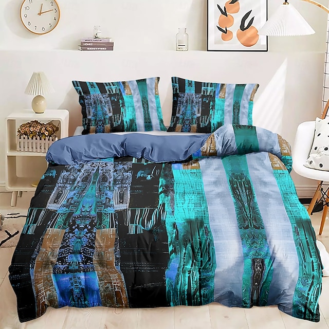  fargeblokk patchwork dynetrekk moderne geometrisk sengetøy livlig flerfarget design mykt slitesterkt mikrofiberdynetrekk med putevar
