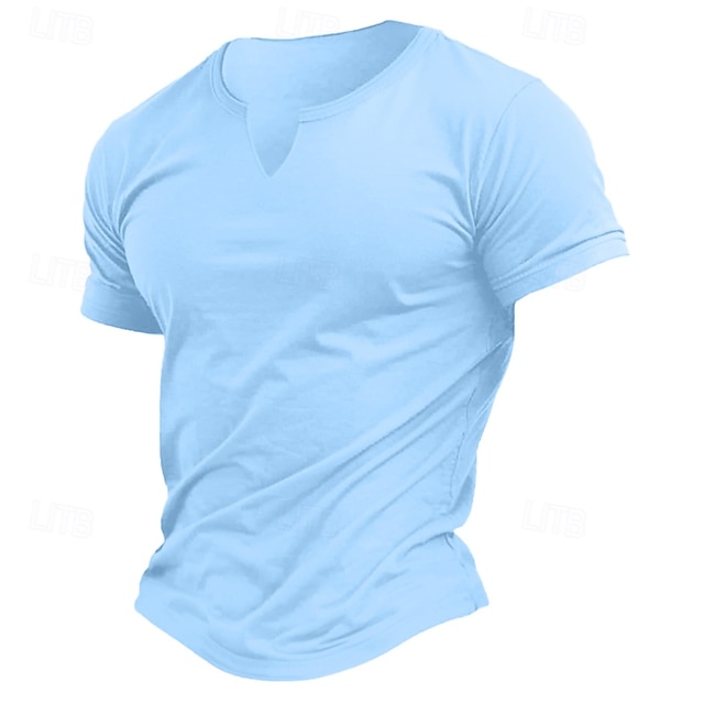  Bărbați Tricou din amestec de bumbac Manșon scurt În V Vară Simplu Modă Clasic Comfortabil Decolteu în V Stradă Casual Sport Albastru Deschis Maro Închis Negru Top tricou pentru bărbați