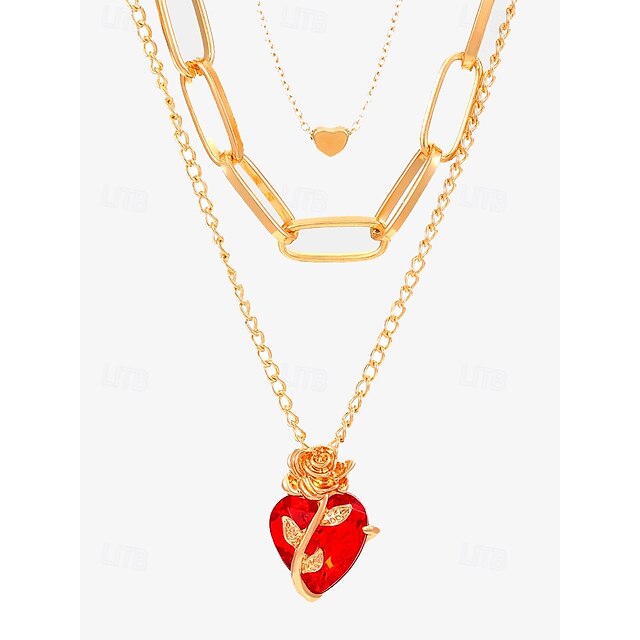 Collana con ciondolo a forma di cuore rubino e orecchini con