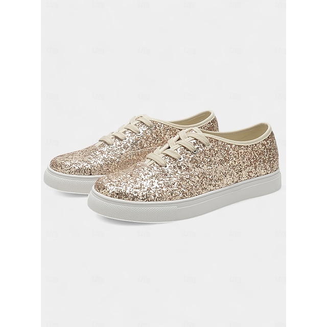  Gold Glitter Lace-Up Sneakers – Stylish and Comfortable Shoes for Casual Outings or Wedding After-Parties