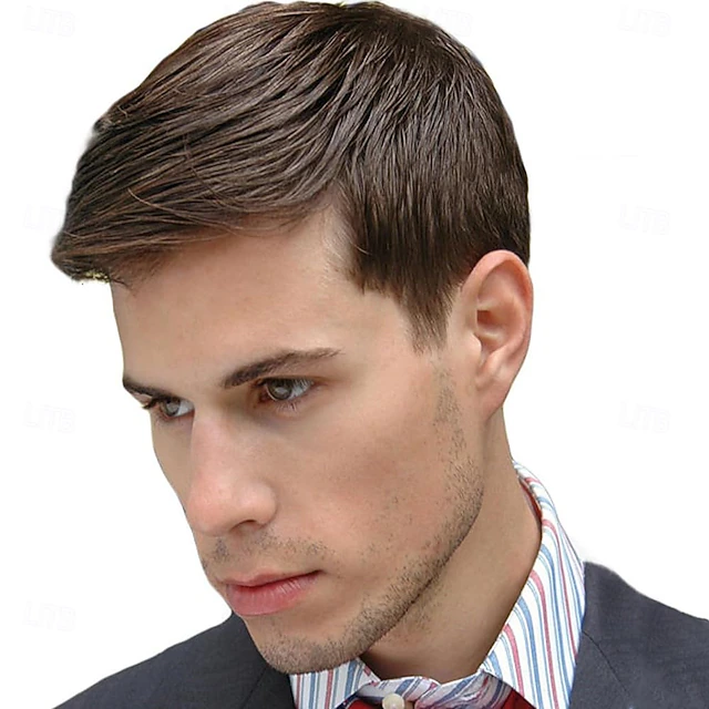 Perruque Rousse Homme perruque courte brune pour homme, cheveux synthétiques duveteux en ...