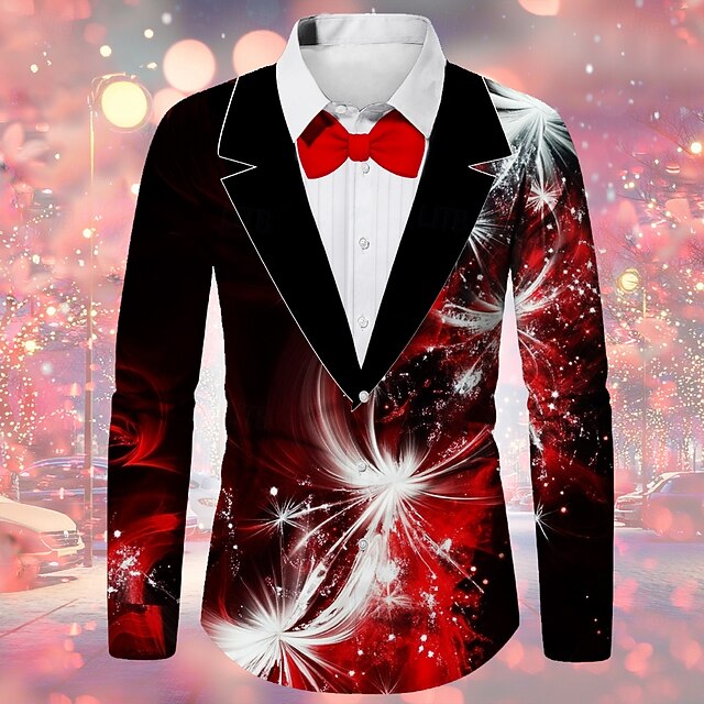 Valentine's Day Men's Floral Print Costume Rose Shirt Button Up Shirt Long Sleeve Fashion Casual Gift Holiday Festival Summer Fall Turndown 3D Print Collared Shirts Red4