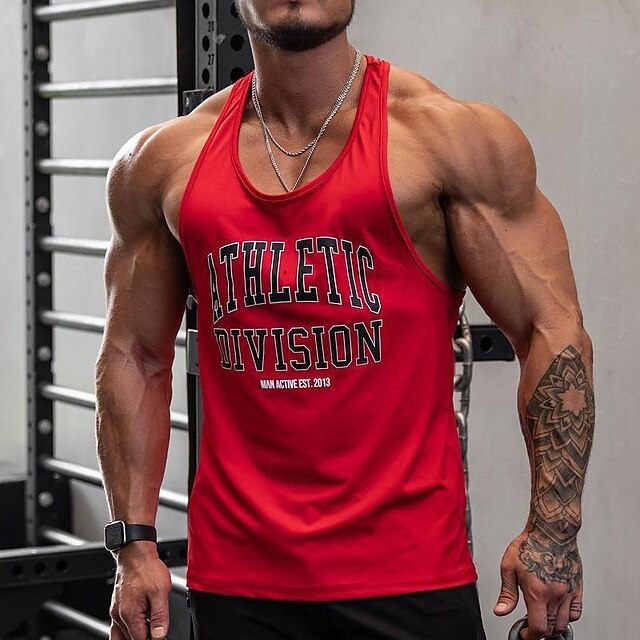 Hombre Camiseta sin mangas Camisetas Interiores Camiseta deportiva Camisa sin mangas Sin Mangas Escote en U Verano Plano Moda Design Músculo Cuello redondo Exterior Noche Gimnasia Negro Blanco Rojo