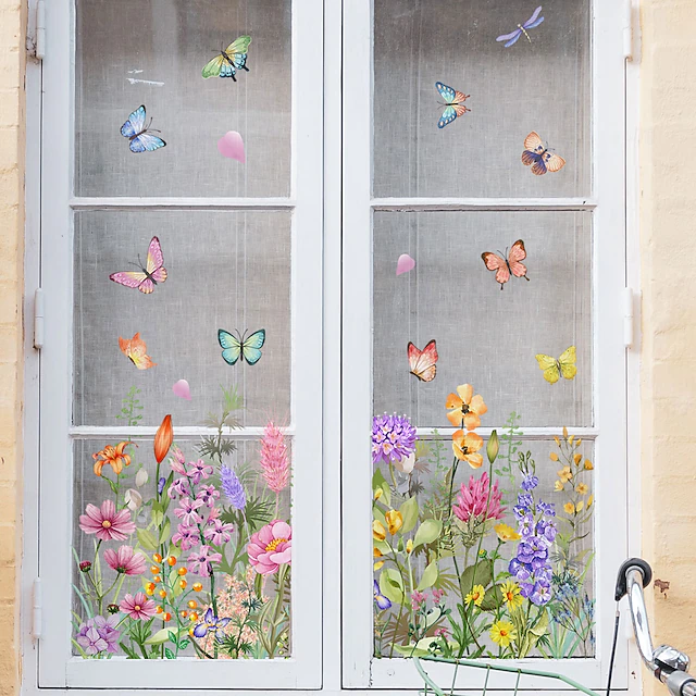 Spring Window Stick Floral Bouquet Window Sticker Colorful Spring Wall Sticker Window Cling ...