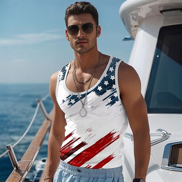 Veterans Day Men's Patriot Patriotic Veteran American US Flag T Shirt Vest Top Sleeveless T shirt 3D Print Crew Neck Shirt Vacation Casual Hawaiian Holiday White Summer Spring Clothing Apparel S M L4