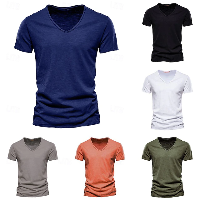 Men's T Shirt Moisture Wicking Shirts Short Sleeve V Neck Summer Plain Sports Basic Casual Classic Style Casual Navy Denim Blue Black Top Tee for Men 26