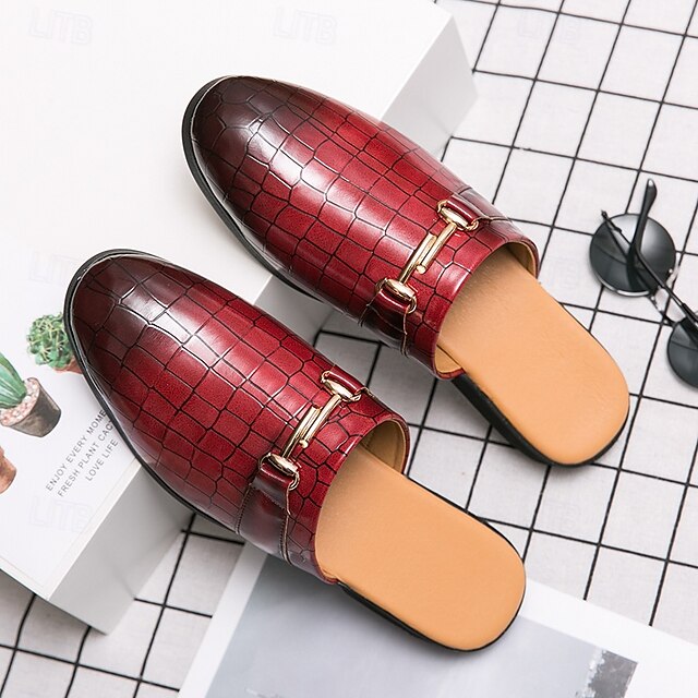  Herr Träskor och tofflor Krokodilmönster PU Läder Andningsfunktion Bekväm Halksäker Loafers Vin Svart Blå