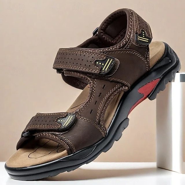  sandales de randonnée en similicuir marron clair pour hommes - bretelles réglables, conception respirante, semelle antidérapante, chaussures d'été confortables pour le trekking et les aventures en plein air