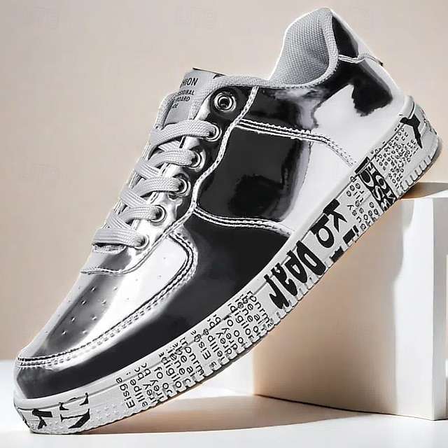  mænds guldmetallic sneakers med trykt sål - stilfulde fritidssko til fester, streetwear og dans