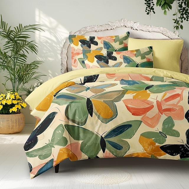  3-teiliges Bettbezug-Set aus der Serie „Blumenschmetterling“, 100 % Baumwolle oder Polyester, superweich, hautfreundlich und langlebig