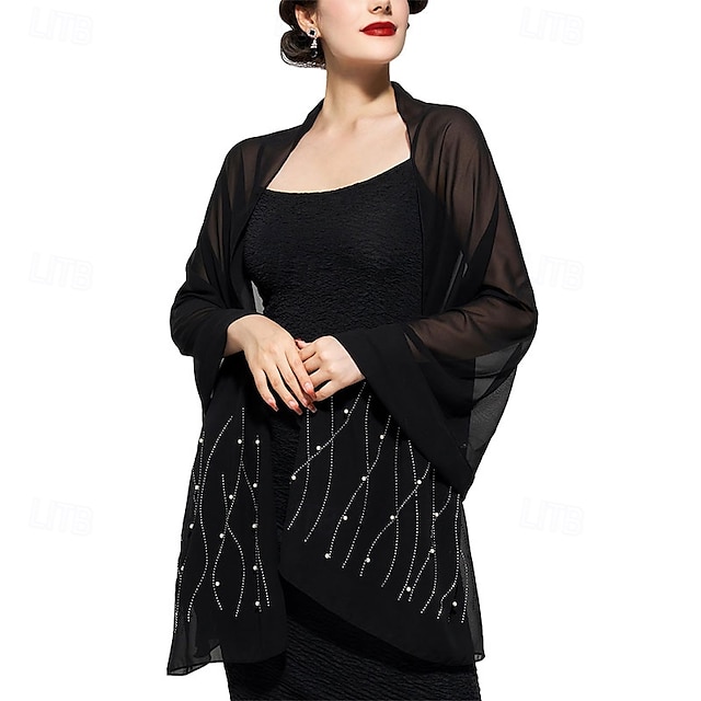 YESSA Womens Rhinestone Shawls and Wraps for Evening Dresses,Sequin Chiffon Shawls and Wraps for Weddings Formal Shawl Scarf
