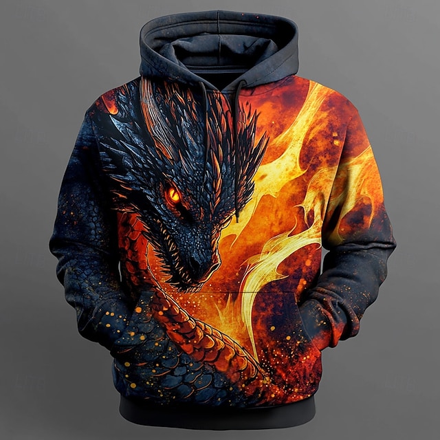  Per uomo Drago Felpe con cappuccio Felpa Cool Festa Manica Lunga Girocollo Club Abbigliamento casual alla moda Nero Coulisse Autunno Inverno progettista