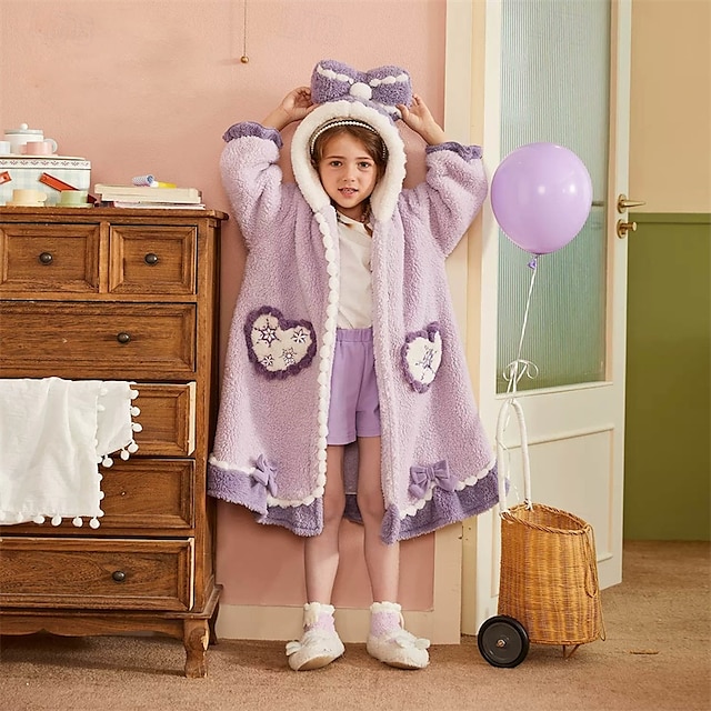  Barn Flickor Pyjamasset Långärmad Purpur Färgblock Ficka Höst Vinter Mode Hem 4 år +