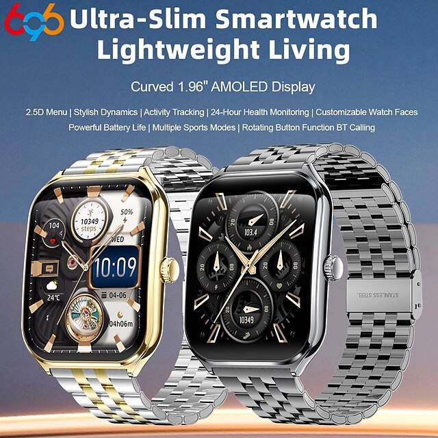  696 MT67 Smart Watch 1.96 inch Smartwatch Fitness Running Watch Bluetooth ECG+PPG Pedometer Call Reminder Compatible with Android iOS Women Men Long Standby Waterproof Media Control IP 67 40mm Watch