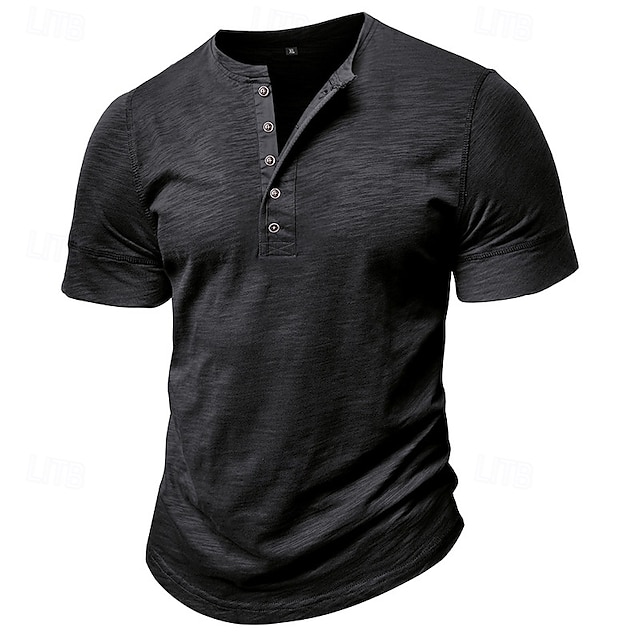  100% bavlna pánská košile henley tričko krátký rukáv jednobarevná jednobarevná, klasický styl knoflíky henley ležérní denně léto jaro  & podzimní černé bílé světle modré tričko henley
