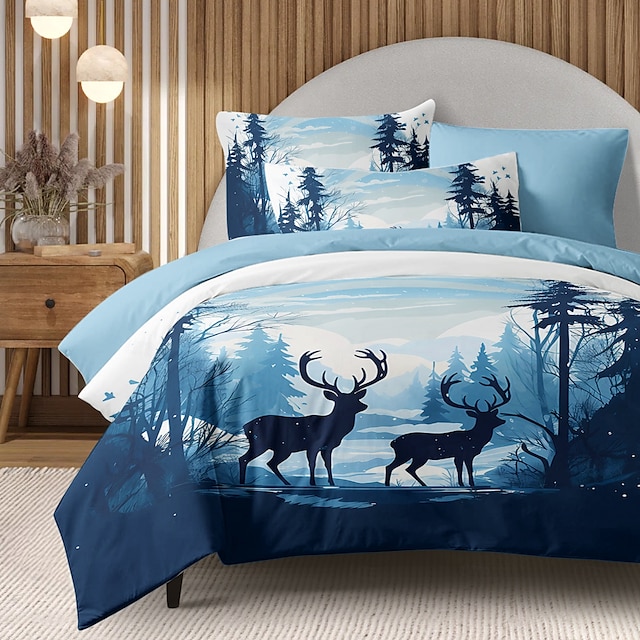  Conjunto de capa de edredom 100% algodão, conjunto de cama de veado florestal, conjunto de 2 peças, conjunto de 3 peças de pelúcia curta e macia, conjunto de edredom ultramacio, capa de edredom king