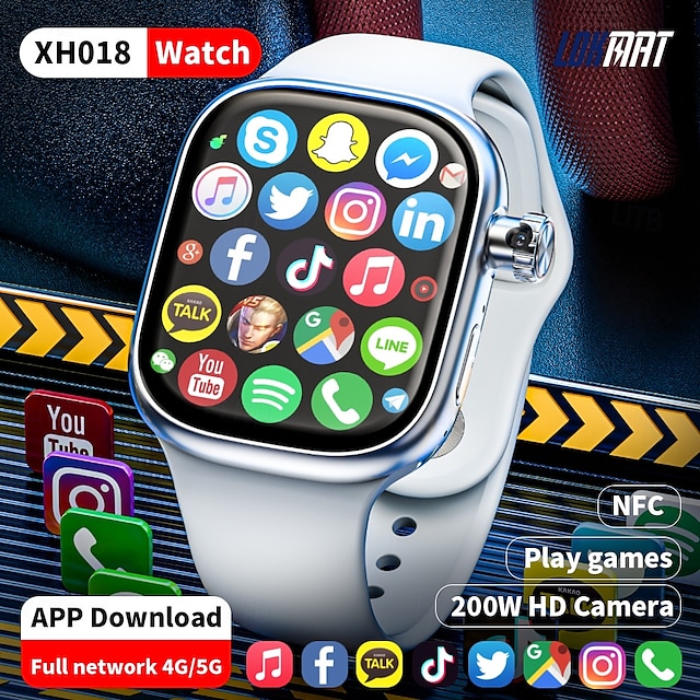  LOKMAT XH018 ساعة ذكية 2.04 بوصة 4G LTE هاتف ساعة ذكية خلوية 3G 4G بلوتوث عداد الخطى تذكرة بالاتصال رصد معدل ضربات القلب متوافق مع Android iOS نسائي رجالي GPS مكالمات بدون يد التحكم بالاعلام IPX-4