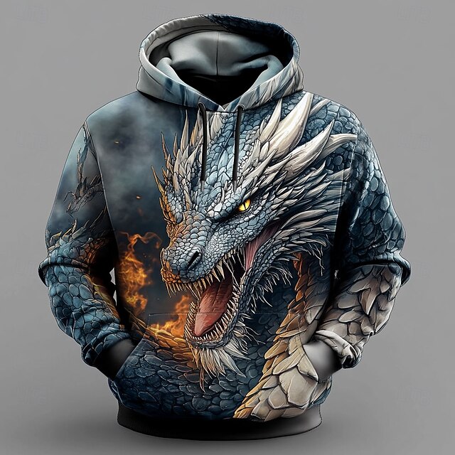 Men's Dragon Hoodies Sweatshirt Cool Party Long Sleeve Crew Neck Club Streetwear Black Drawstring Fall Winter Designer4