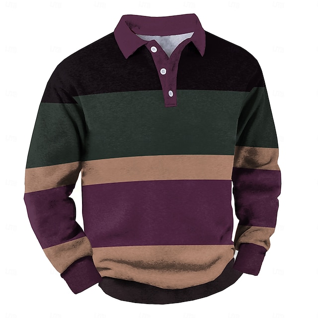  Homme Rayures Polo de rugby Polo en maille torsadée manche longue Polos Chemises à Col Occasionnel Extérieur Athleisure Impression 3D Printemps Automne Hiver Jaune Bleu Marron