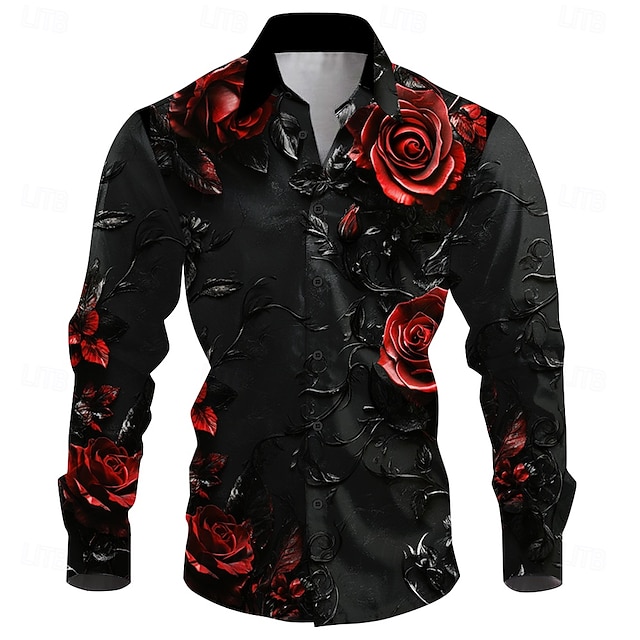 Chemise Décontractée Homme Manches Longues à Fleurs - Chemise De Plage Boutonnée