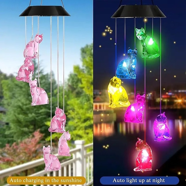 Solar Wind Chime Lights 6LED Multi-Color Angel Hummingbird Owl ...