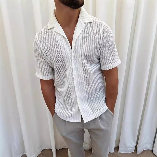  Herren Hemd Sommerhemd Lässiges Hemd Knopfhemd Weiß Kurzarm Glatt Kragen Urlaub Täglich Bekleidung Modisch Brautkleider schlicht Komfortabel