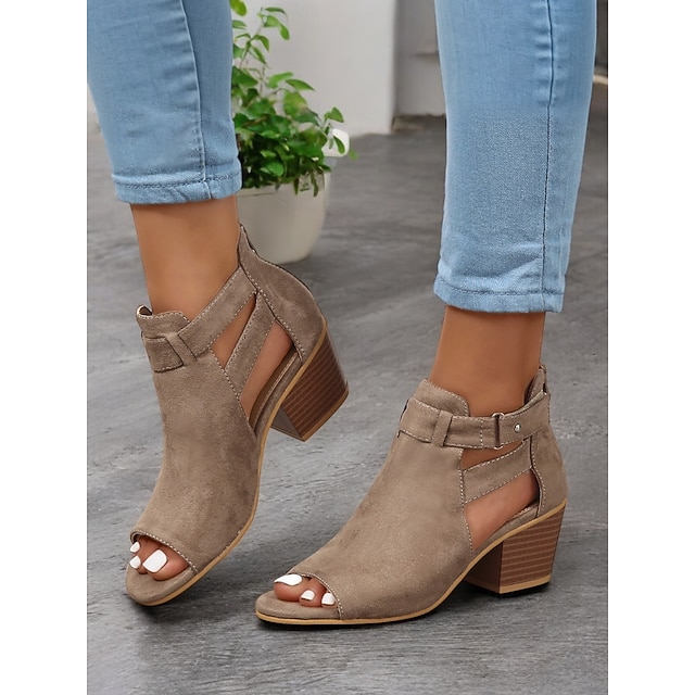  svarte sandaler med åpen tå, imitert semsket skinn med utskjæringsdesign for jobb- og kveldsklær