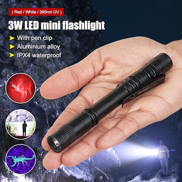  Linterna ultravioleta multifunción de 6 piezas, linternas de luz negra para exteriores a prueba de agua y caminos con función de iluminación, violeta 3,2 V 3 W para patio de camping en piscina