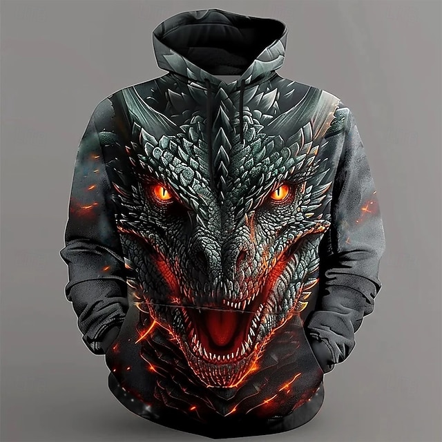  Hombre Dragón Sudaderas Sudadera Abrigos Sudadera con capucha Cuello Barco Fresco Impresión 3D Discoteca Ropa de calle Negro Correa Otoño Invierno Diseñador