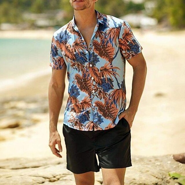  Per uomo Piante 2 pezzi Set di camicie Top estivi Manica Corta Collo ripiegato Casual All'aperto Casa Casuale Stampa 3D Rosso rubino