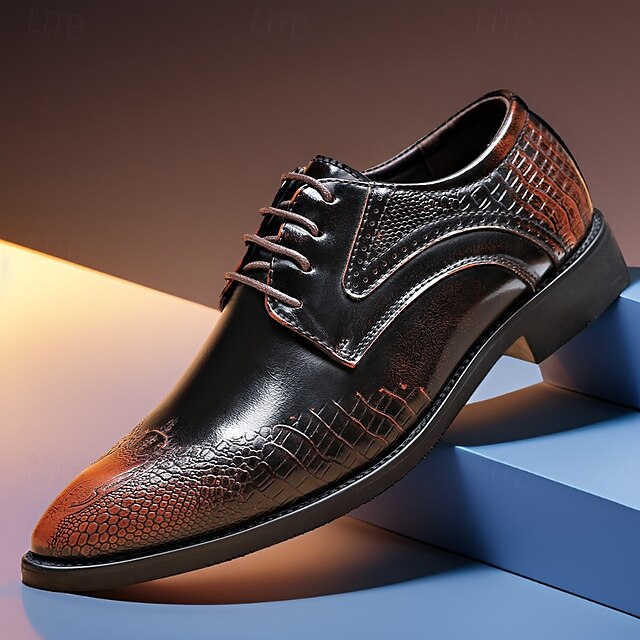  scarpe eleganti da uomo oxford nere e marroni con texture coccodrillo - scarpe formali in similpelle per lavoro, matrimoni e feste