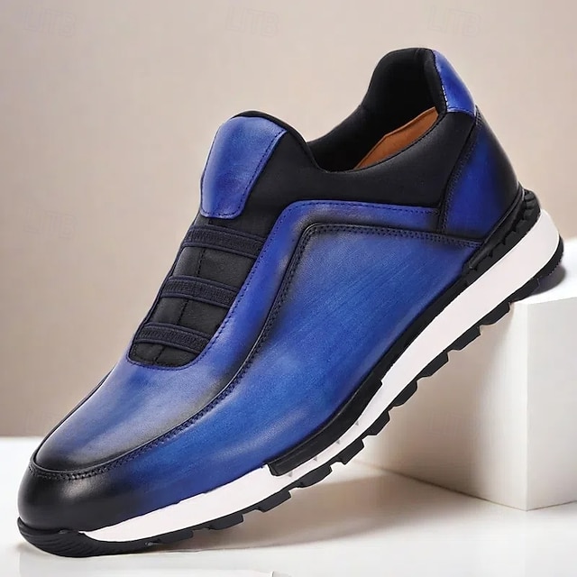  herrsneakers i premiumkohud - luddblå spetsfri design med vadderad sula för vardags- och utomhuskläder