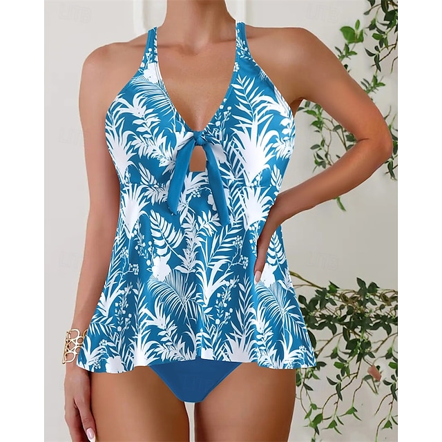  Femme Tankini Maillot De Bain Deux Pièces V Profond Maillots de Bain Maillots de Bain Bleu Respirable Séchage rapide Poids Léger Sans Manches - Natation Surf Plage Eté Printemps Grande Taille