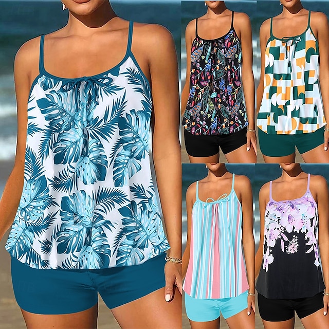  Dame Tankini To stykke badedragt Badetøj Badetøj Sort Blå Åndbart Hurtigtørrende Letvægt Uden ærmer - Svømning Surfing Strand Sommer Forår Plusstørrelser