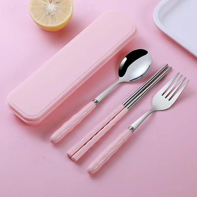  3-in-1 Stainless Steel Camping Utensils Set With Reusable Plastic Cover Portable Spoon Fork Chopsticks Set For Camping Picnic