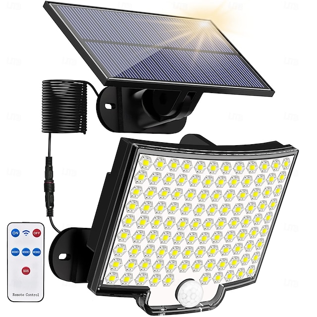  Outdoor Solar Solar Flood Lights Wall Light 106 LED Beads Motion Sensor Remote Control Safe IP65 Waterproof Balcony Courtyard Garden Garage Lighting 1pc