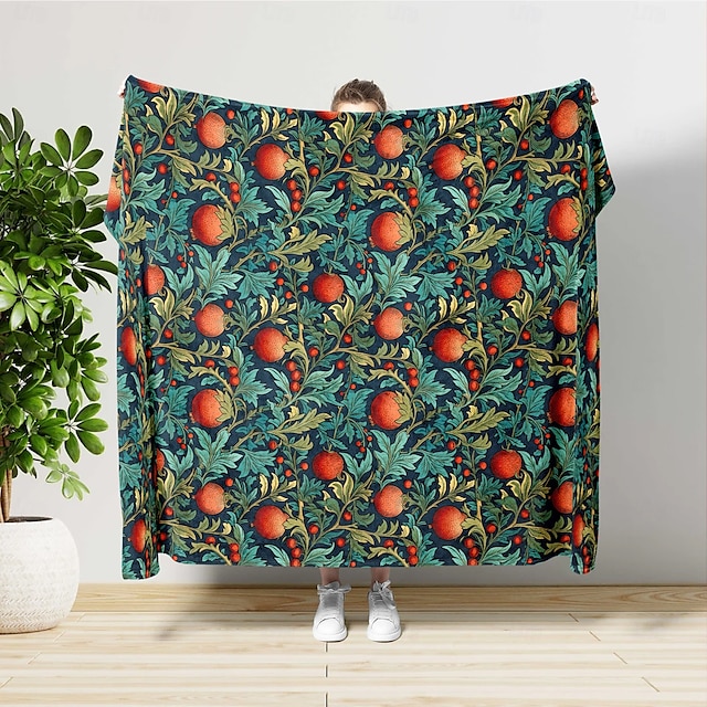  inspirerad av william morris blommiga fruktmönster supermjuka plädar filt, nyhet flanell plädar varma 3d-tryckta alla årstider presenter stor filt